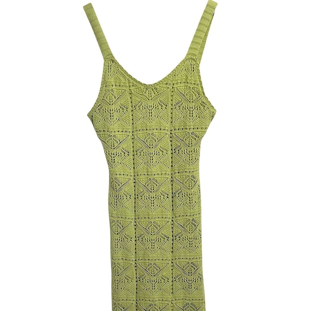 Freshman 1996 Crochet Knit Dress Women Small Lime Green Pointelle Crochet Boho - Picture 2 of 9